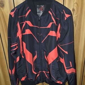 Black and Red Graphic Bomber Jacket